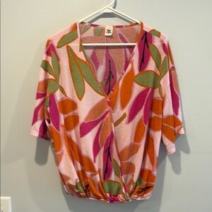 Sew In Love Pink and Orange Relaxed Wrap Blouse